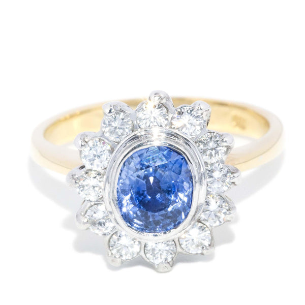 Vintage Circa 1980s Ceylon Sapphire & Diamond Ring 18 Carat Gold