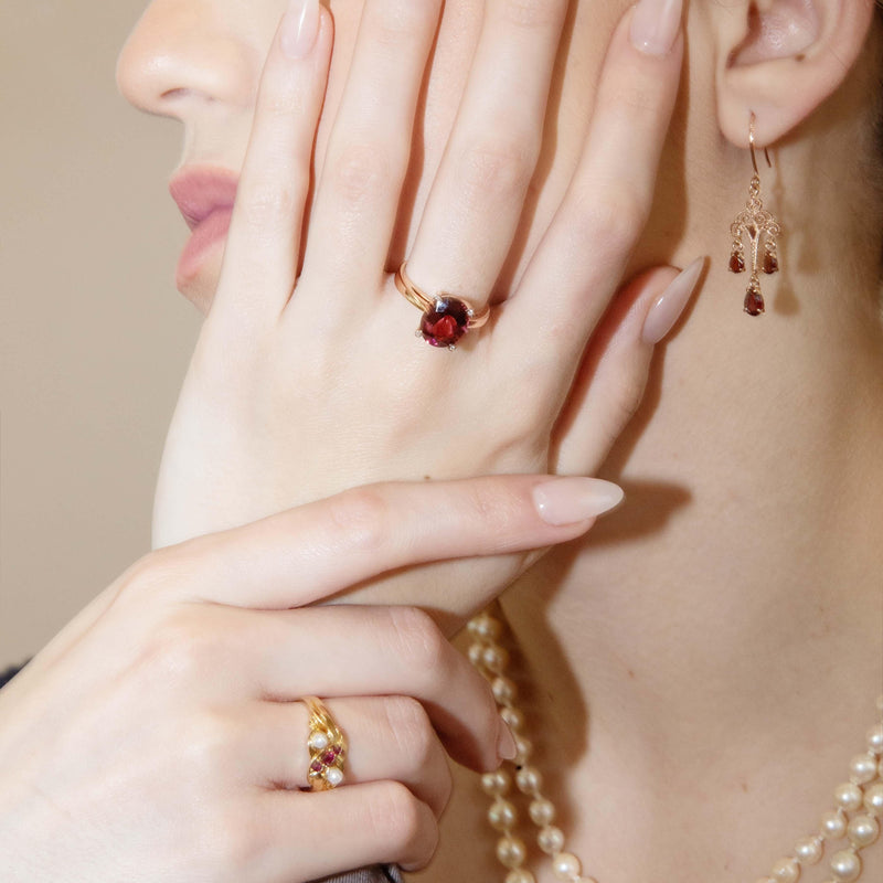 Antique 1901 Edwardian Ruby & Seed Pearl Ring 18 Carat Yellow Gold