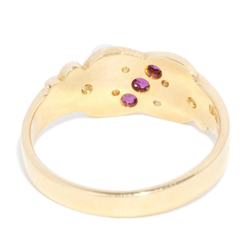 Antique 1901 Edwardian Ruby & Seed Pearl Ring 18 Carat Yellow Gold