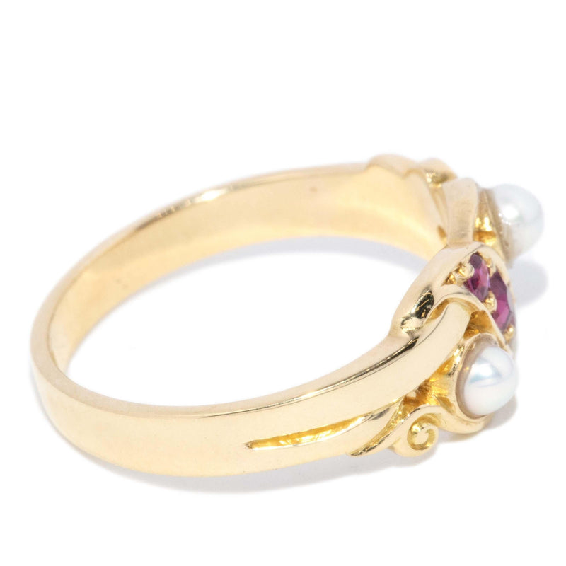 Antique 1901 Edwardian Ruby & Seed Pearl Ring 18 Carat Yellow Gold