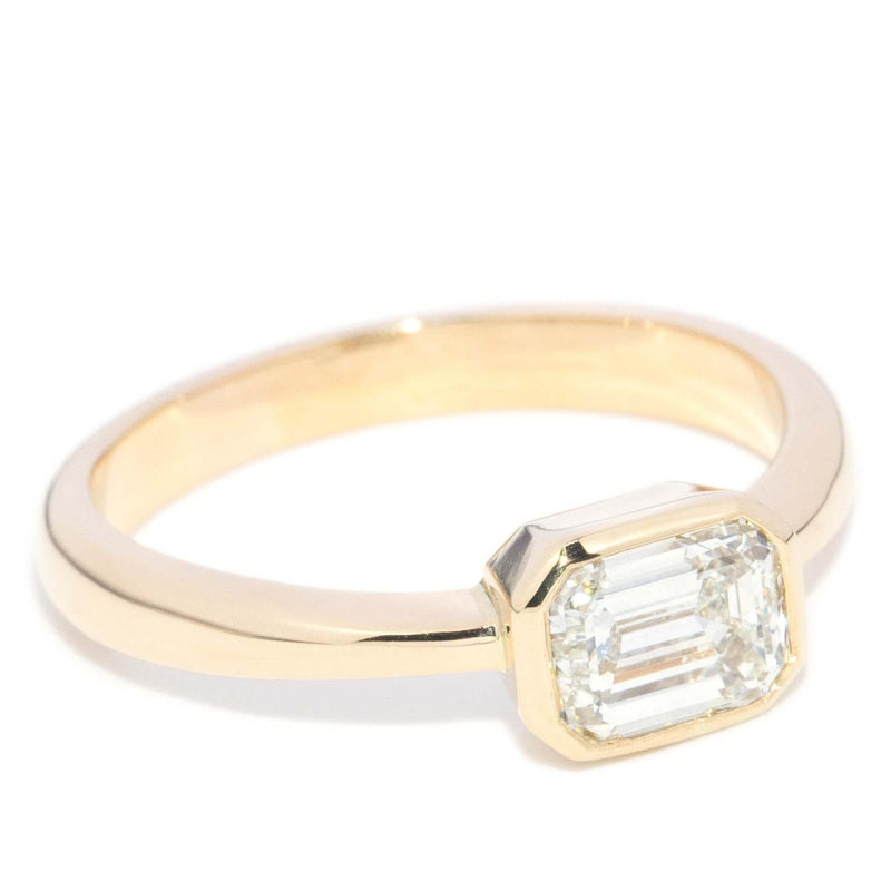 Contemporary Emerald Cut Diamond Solitaire Ring 18 Carat Gold