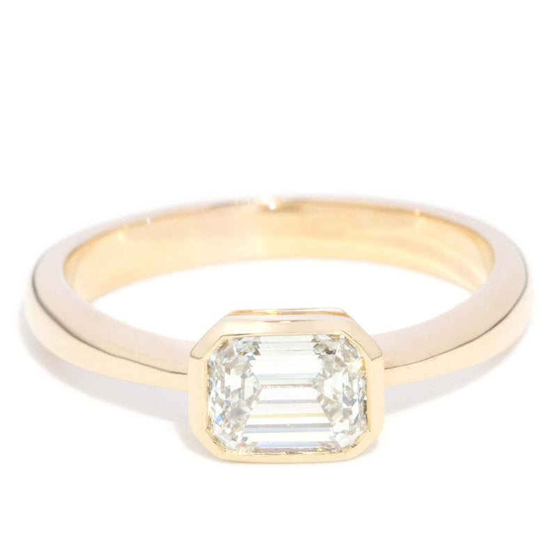 Contemporary Emerald Cut Diamond Solitaire Ring 18 Carat Gold