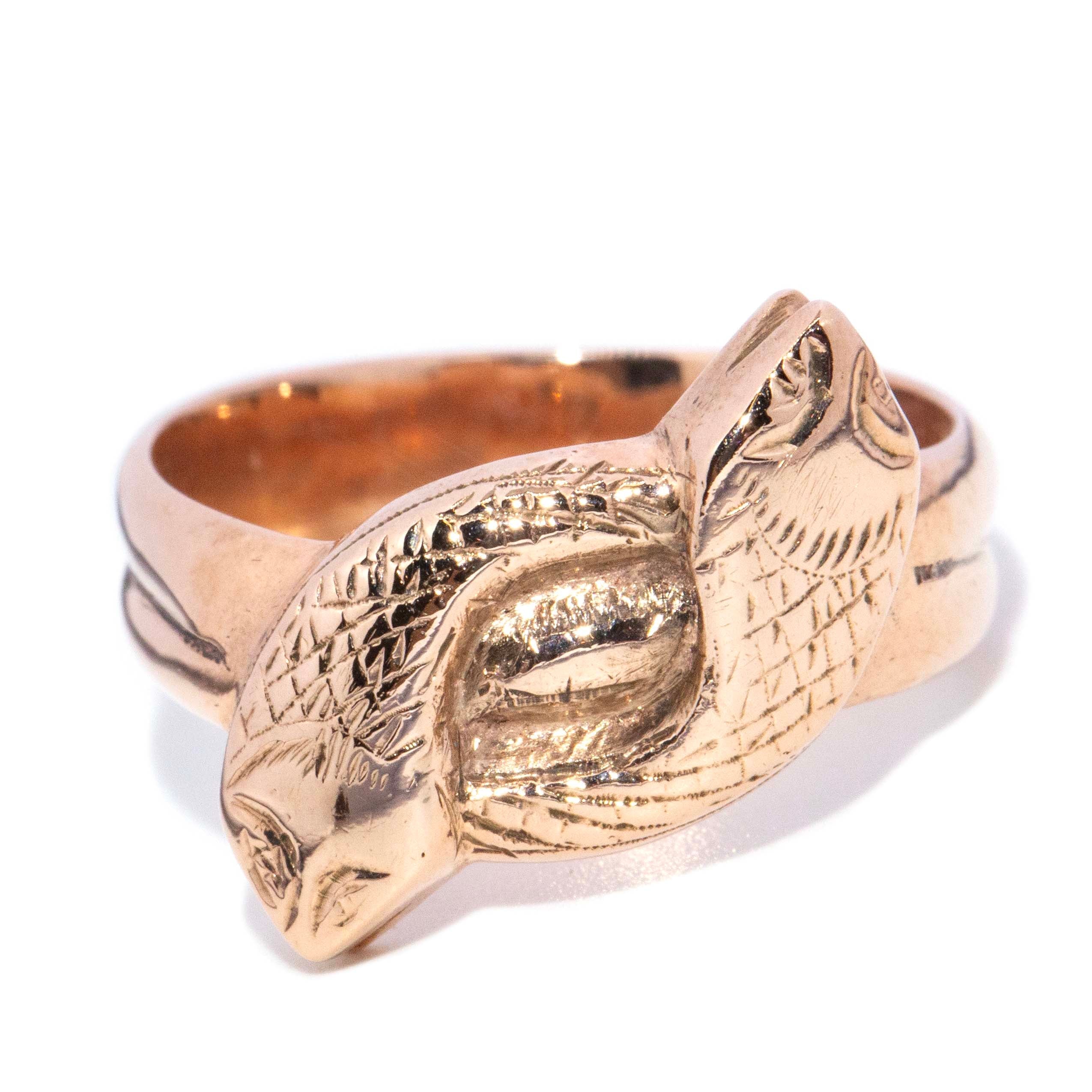 Lucius 1940s Double Snake Ring 9ct Rose Gold Rings Imperial Jewellery 