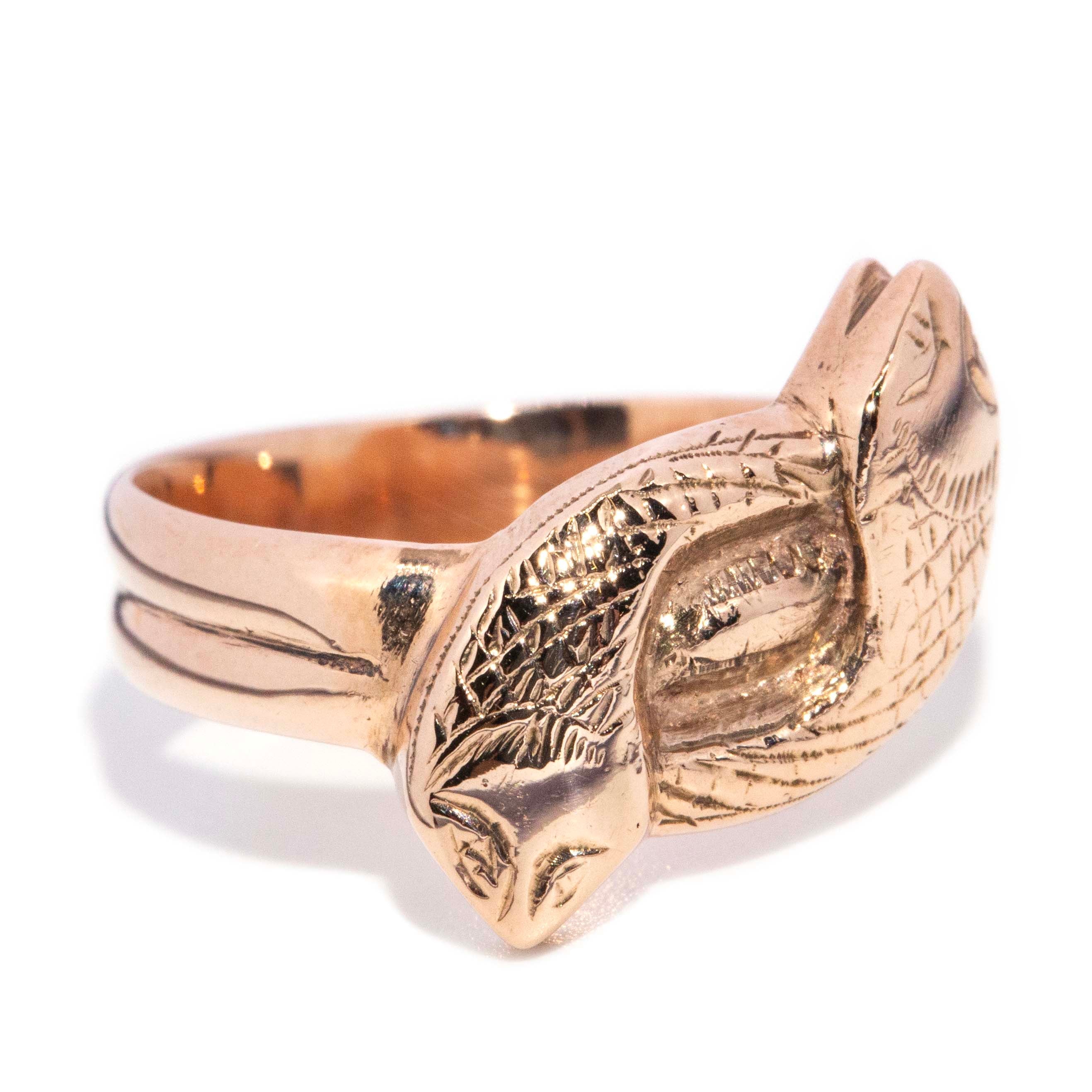 Lucius 1940s Double Snake Ring 9ct Rose Gold Rings Imperial Jewellery 