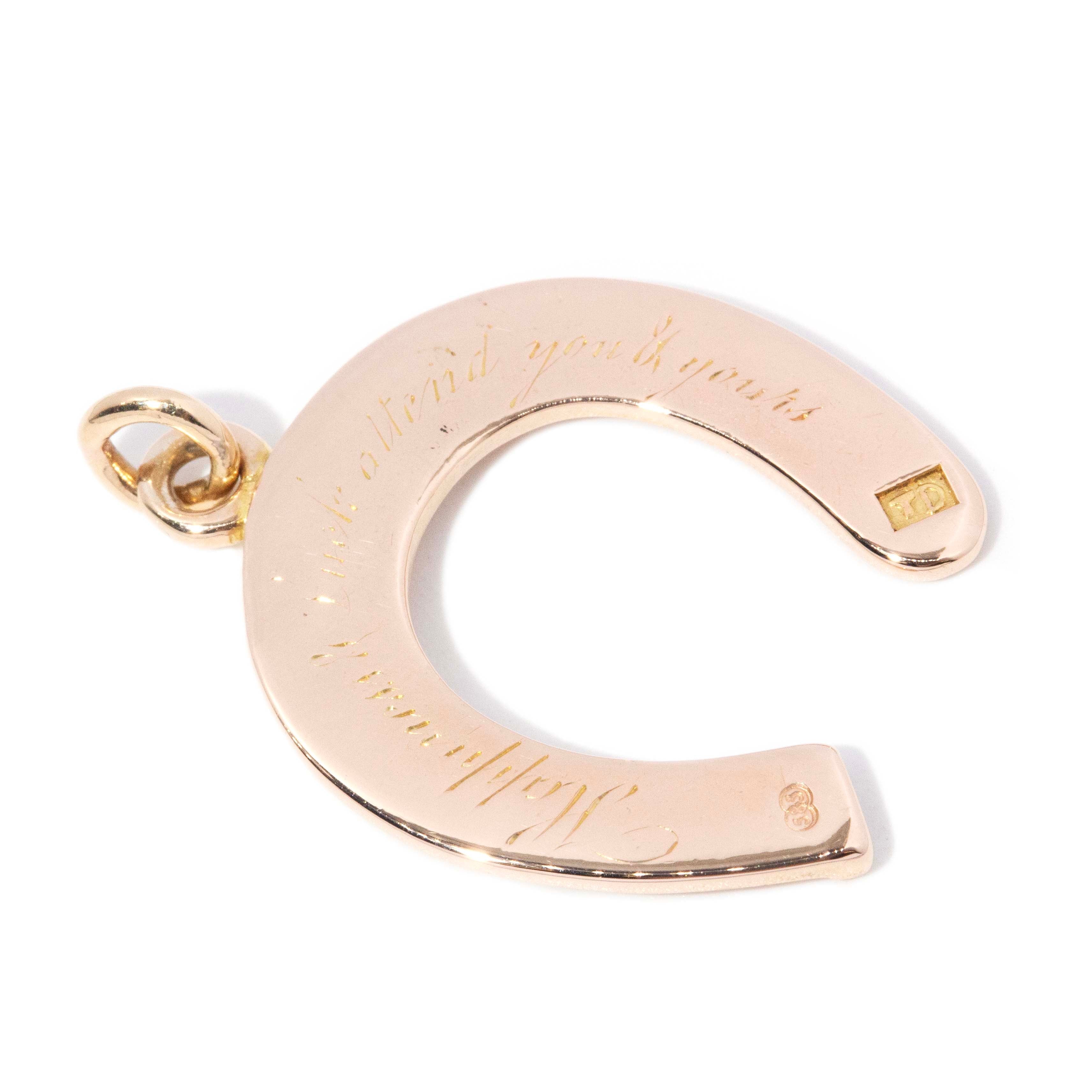Lucky 1960s Horseshoe Pendant 14ct Rose Gold Pendants/Necklaces Imperial Jewellery 