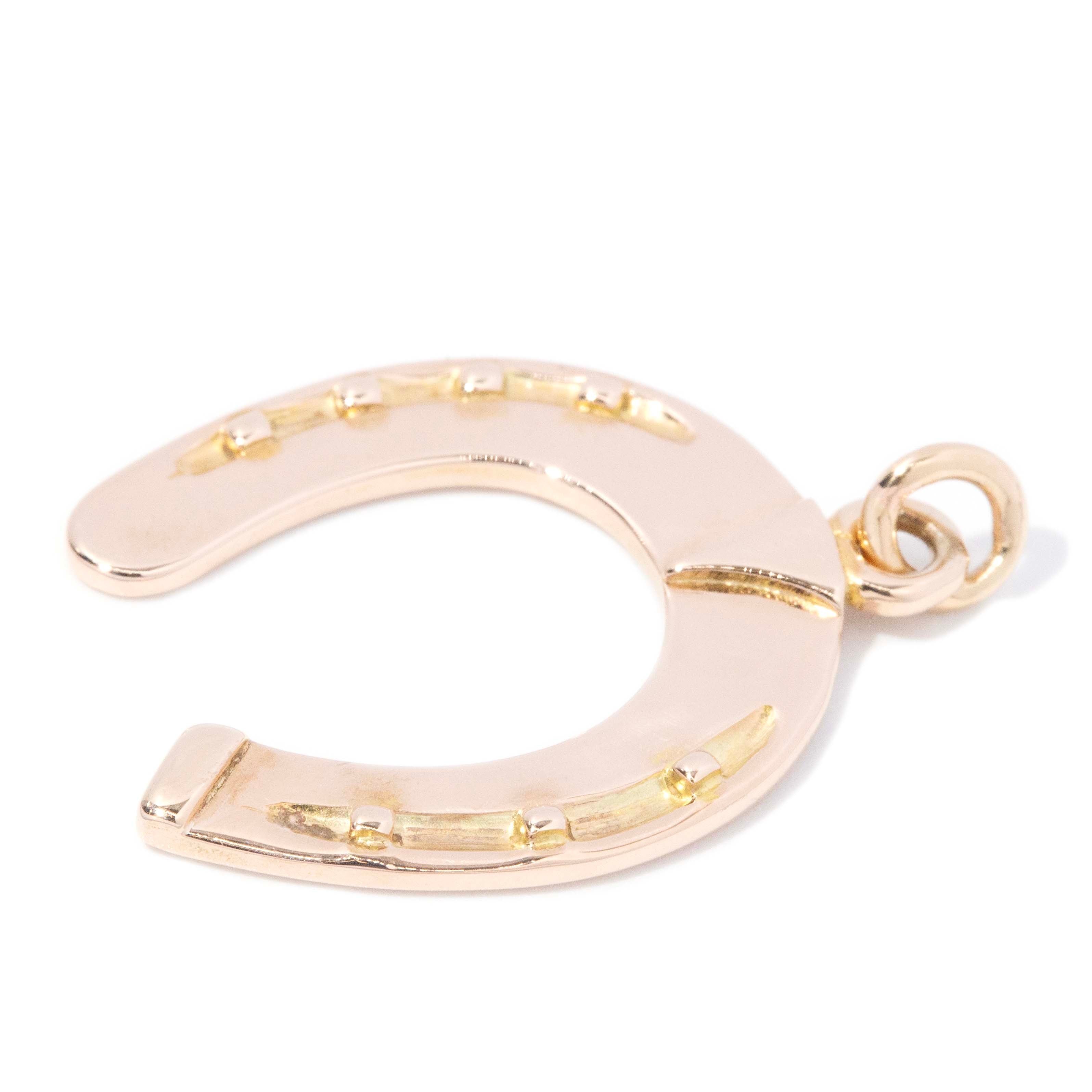 Lucky 1960s Horseshoe Pendant 14ct Rose Gold Pendants/Necklaces Imperial Jewellery 