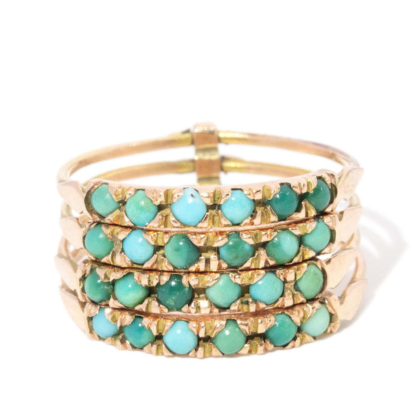 Vintage Circa 1930s Harem Ring Turquoise Ring 15 Carat Yellow Gold