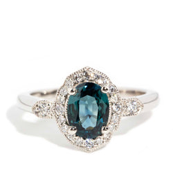 Lulani Platinum Teal Sapphire & Diamond Halo Ring Rings Imperial Jewellery Imperial Jewellery - Hamilton 