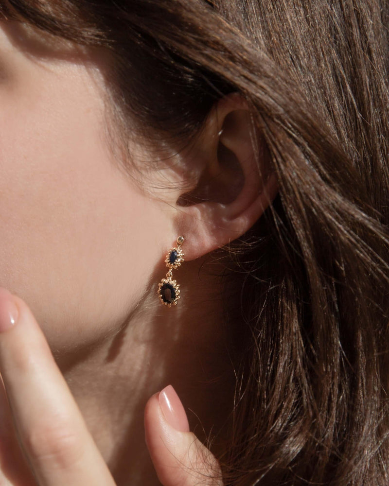 Vintage Circa 1980s Sapphire Beaded Drop Earrings 9 Carat Gold