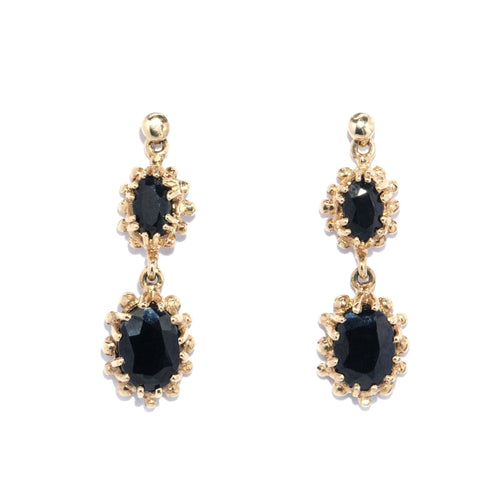 Lulu Beaded Twin Sapphire Drop Earrings 9K Yellow Gold
