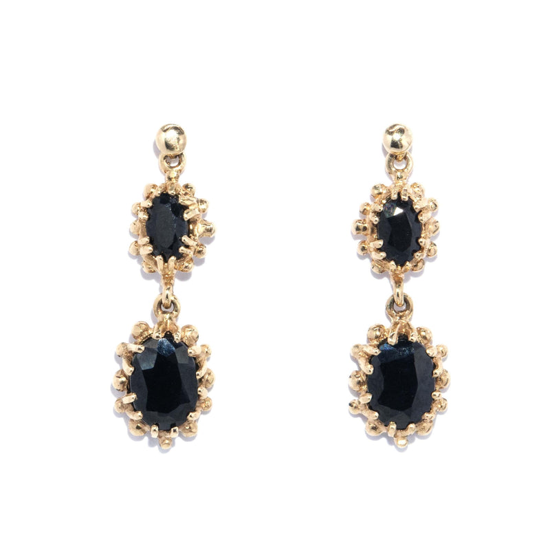Vintage Circa 1980s Sapphire Beaded Drop Earrings 9 Carat Gold
