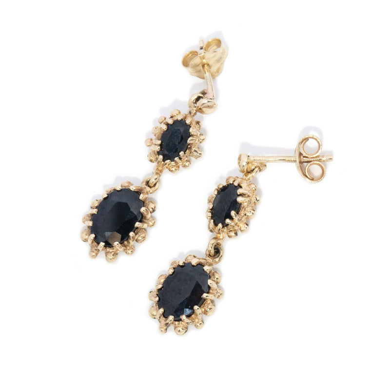 Vintage Circa 1980s Sapphire Beaded Drop Earrings 9 Carat Gold