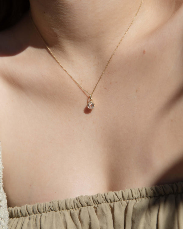 Vintage Circa 1930s White Zircon Solitaire Pendant 15 Carat Yellow Gold