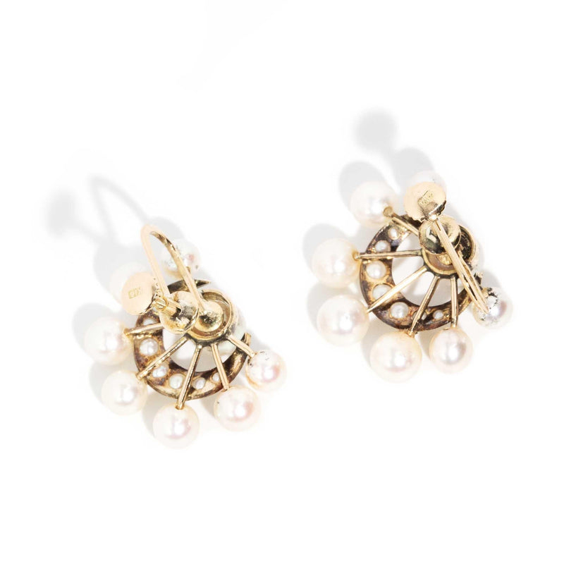 Luna Victorian Era Pearl Moon Cluster Earrings 14ct Gold