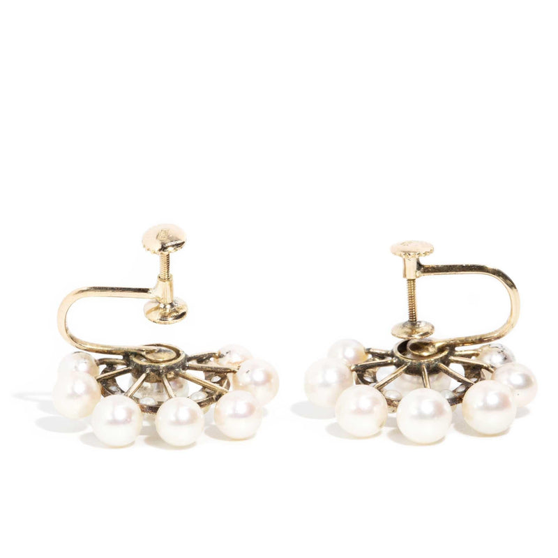 Luna Victorian Era Pearl Moon Cluster Earrings 14ct Gold