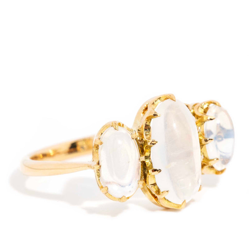 Lunar 1900s Moonstone Three Stone Ring 18ct Gold Rings Imperial Jewellery 