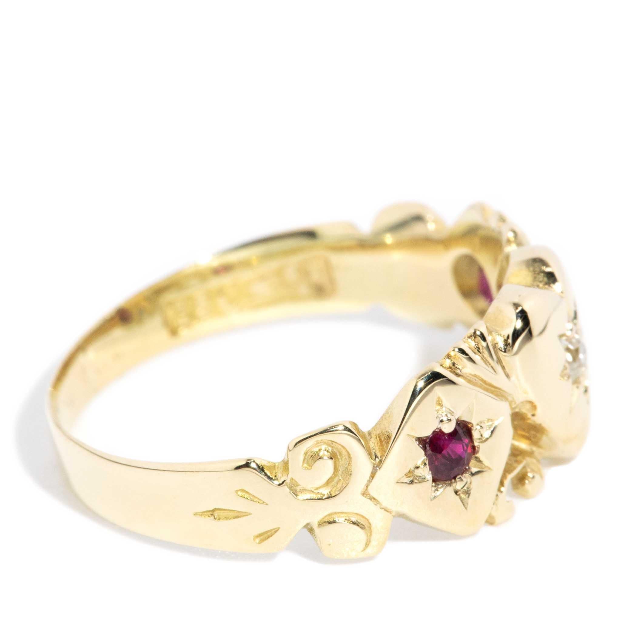 Antique Circa 1930s Diamond Ruby Signet Ring 15 Carat Yellow Gold