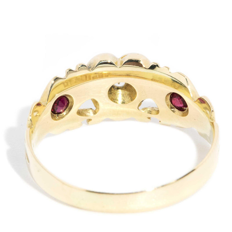 Antique Circa 1930s Diamond Ruby Signet Ring 15 Carat Yellow Gold