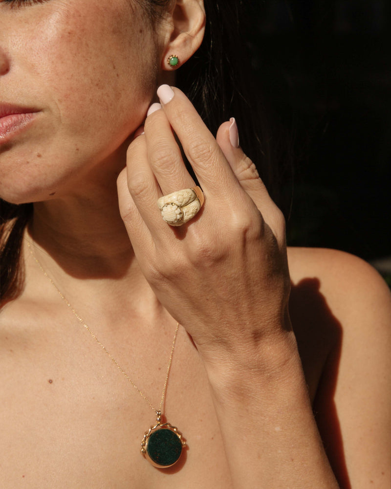 Lyanna 1950s Etched Bone Ring 18ct Gold Rings Imperial Jewellery 