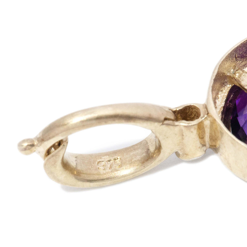 Vintage Circa 1980s Oval Amethyst Enhancer Pendant 9 Carat Gold