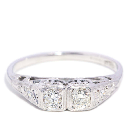 Lydia Old Cut Diamond Filigree Ring 18K White Gold