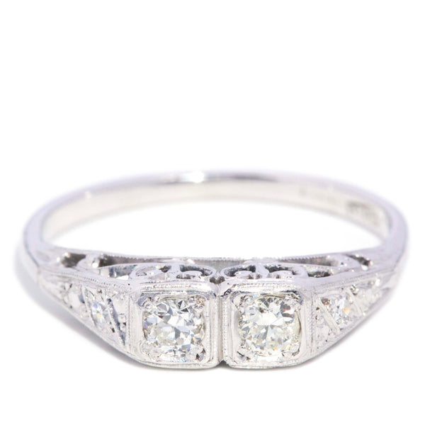 Lydia Twin Old Cut Diamond Filigree Ring 18K White Gold Rings Imperial Jewellery 