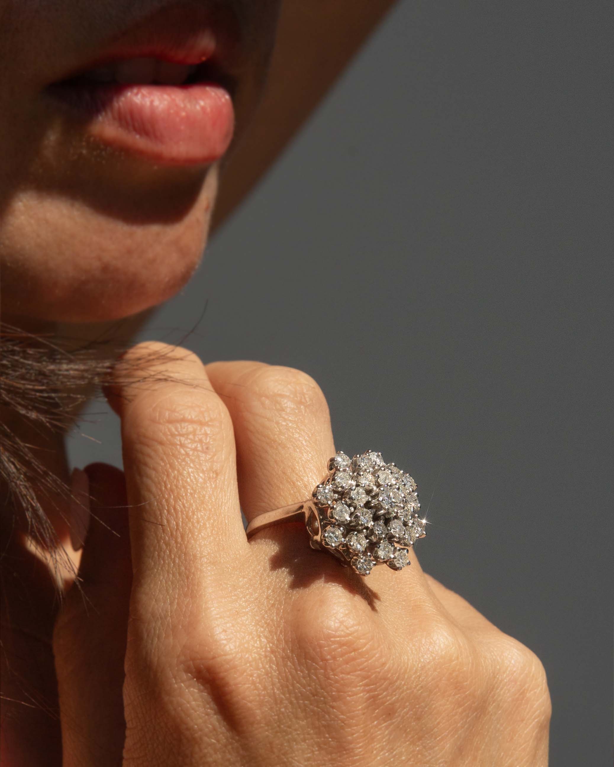 Lysander 1970s Starburst Diamond Cluster Ring 14ct White Gold Rings Imperial Jewellery 