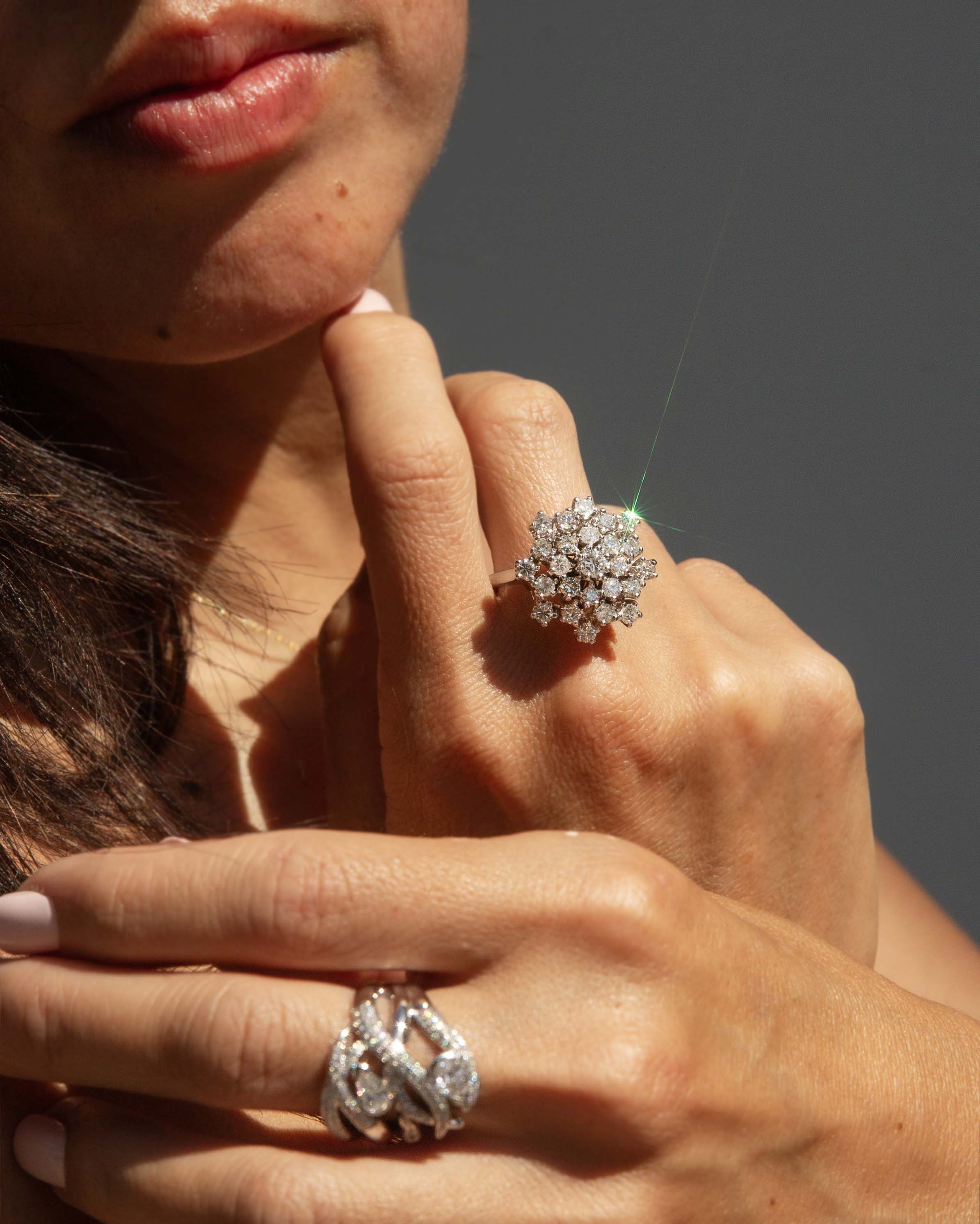 Lysander 1970s Starburst Diamond Cluster Ring 14ct White Gold Rings Imperial Jewellery 