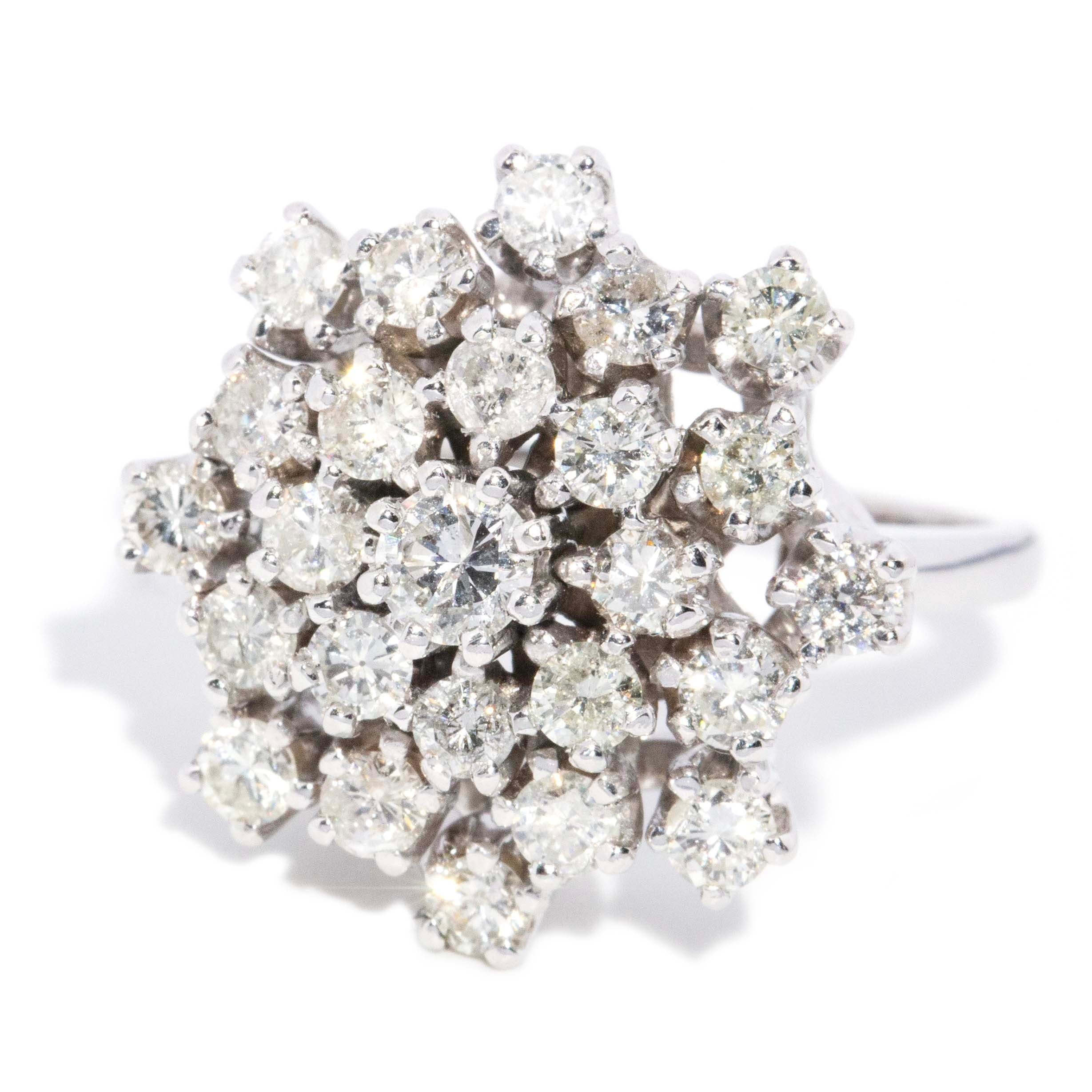 Lysander 1970s Starburst Diamond Cluster Ring 14ct White Gold Rings Imperial Jewellery 