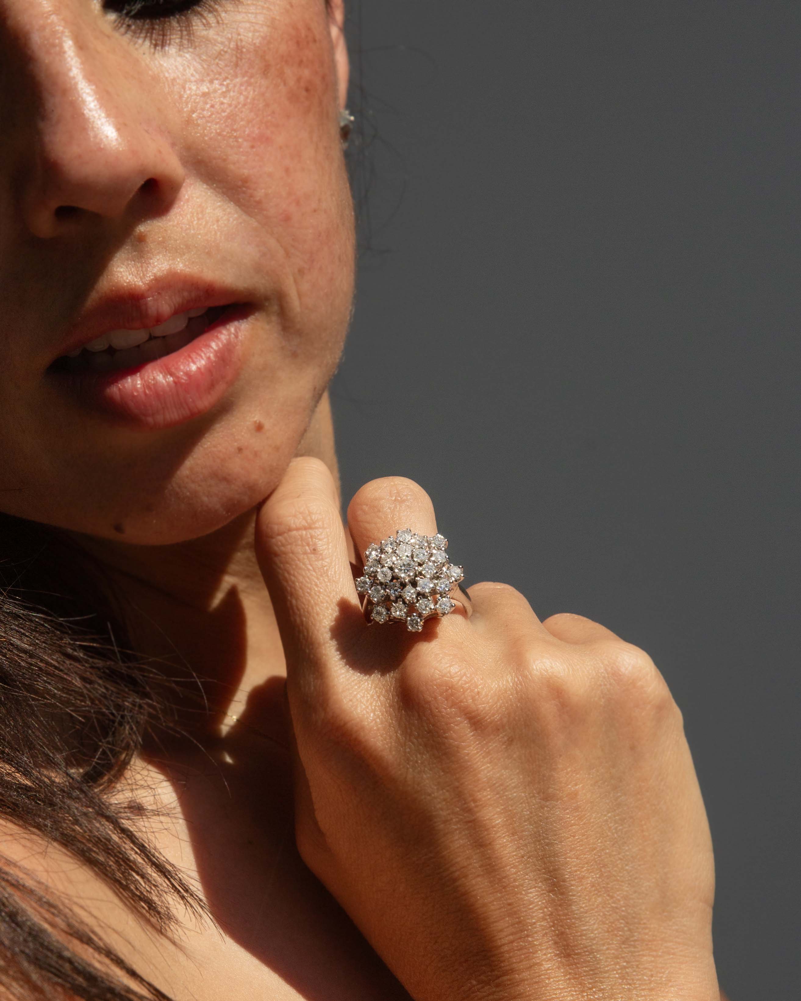 Lysander 1970s Starburst Diamond Cluster Ring 14ct White Gold Rings Imperial Jewellery 