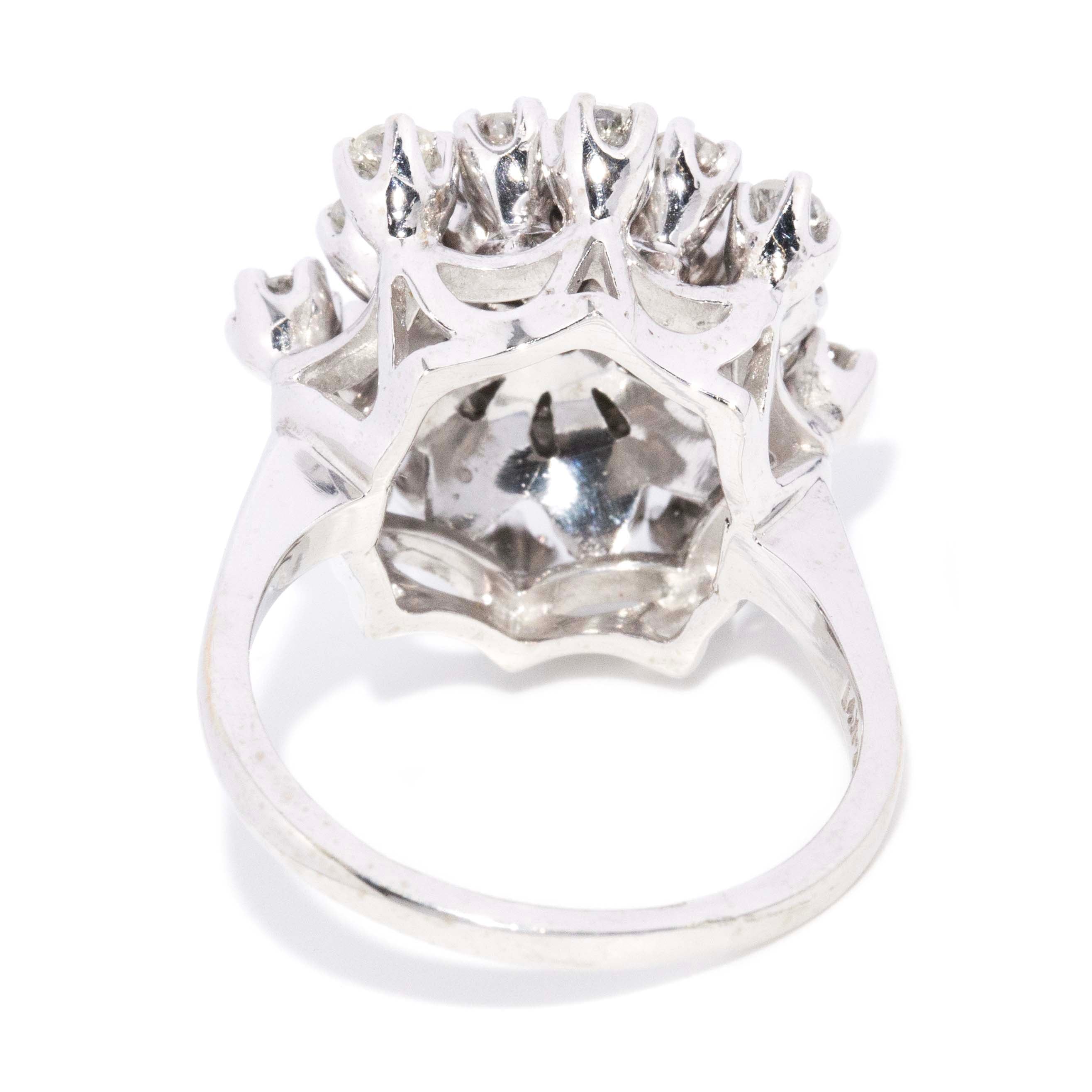 Lysander 1970s Starburst Diamond Cluster Ring 14ct White Gold Rings Imperial Jewellery 
