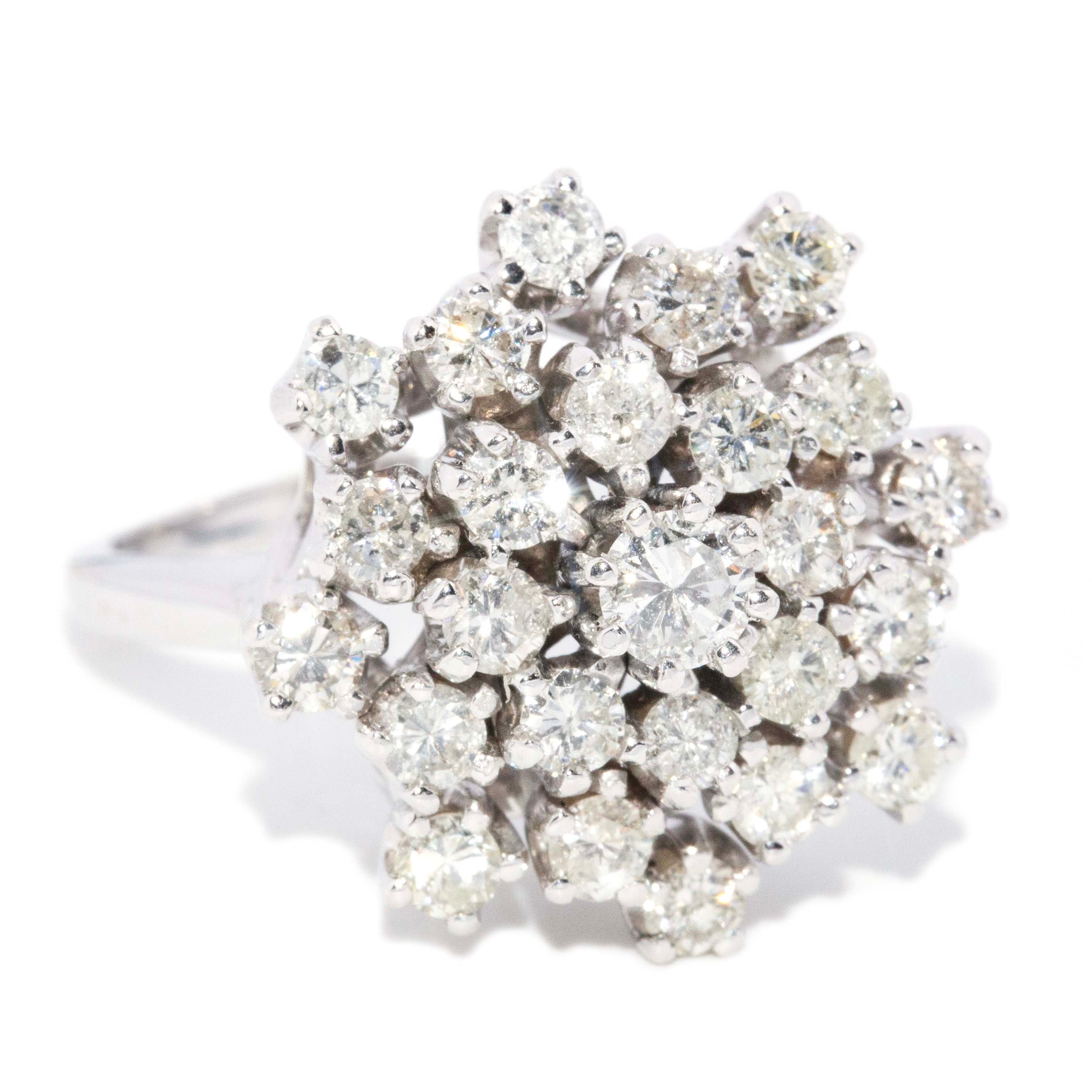 Lysander 1970s Starburst Diamond Cluster Ring 14ct White Gold Rings Imperial Jewellery 