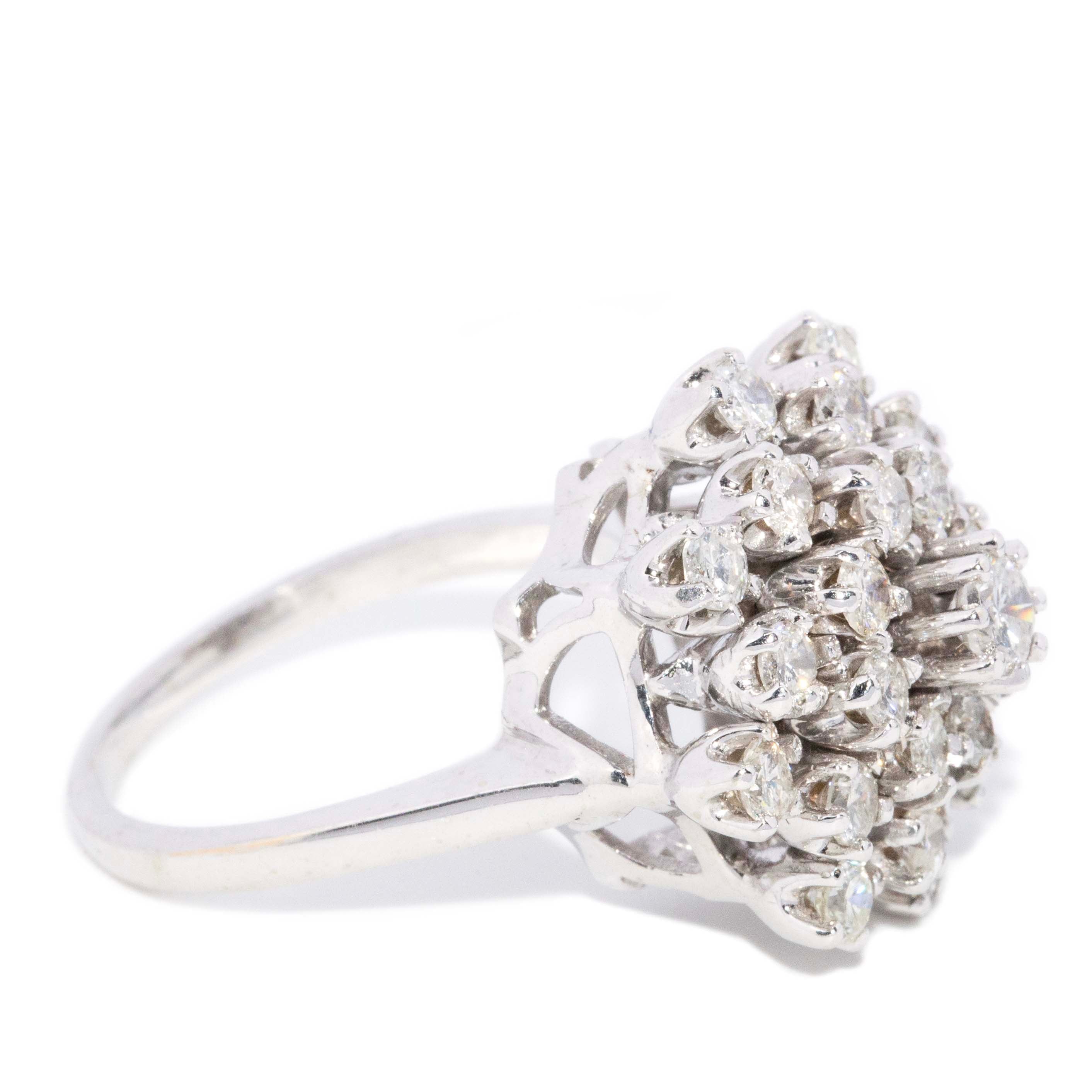 Lysander 1970s Starburst Diamond Cluster Ring 14ct White Gold Rings Imperial Jewellery 