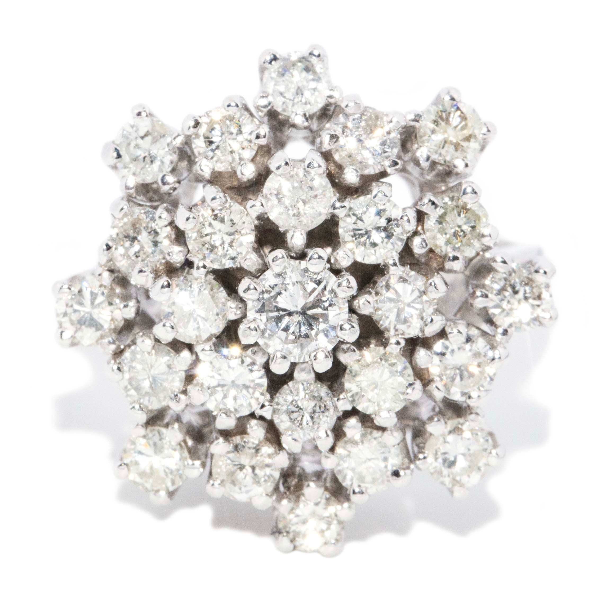 Lysander 1970s Starburst Diamond Cluster Ring 14ct White Gold Rings Imperial Jewellery 