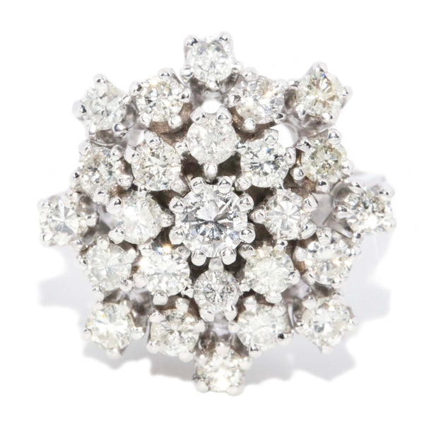 Lysander 1970s Starburst Diamond Cluster Ring 14ct White Gold Rings Imperial Jewellery 