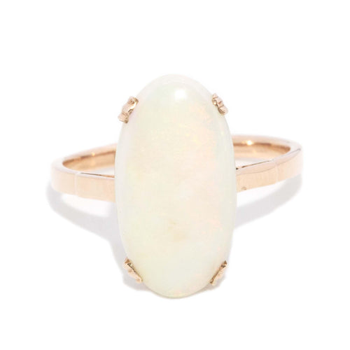 Mabel Solid Australian White Opal Ring 9K Yellow Gold