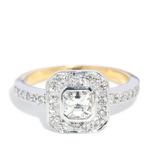Macie Asscher Cut Diamond Halo Ring 18K Two Tone Gold