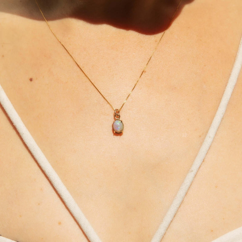 Vintage Circa 1980s Australian Opal Pendant 9 Carat Yellow Gold
