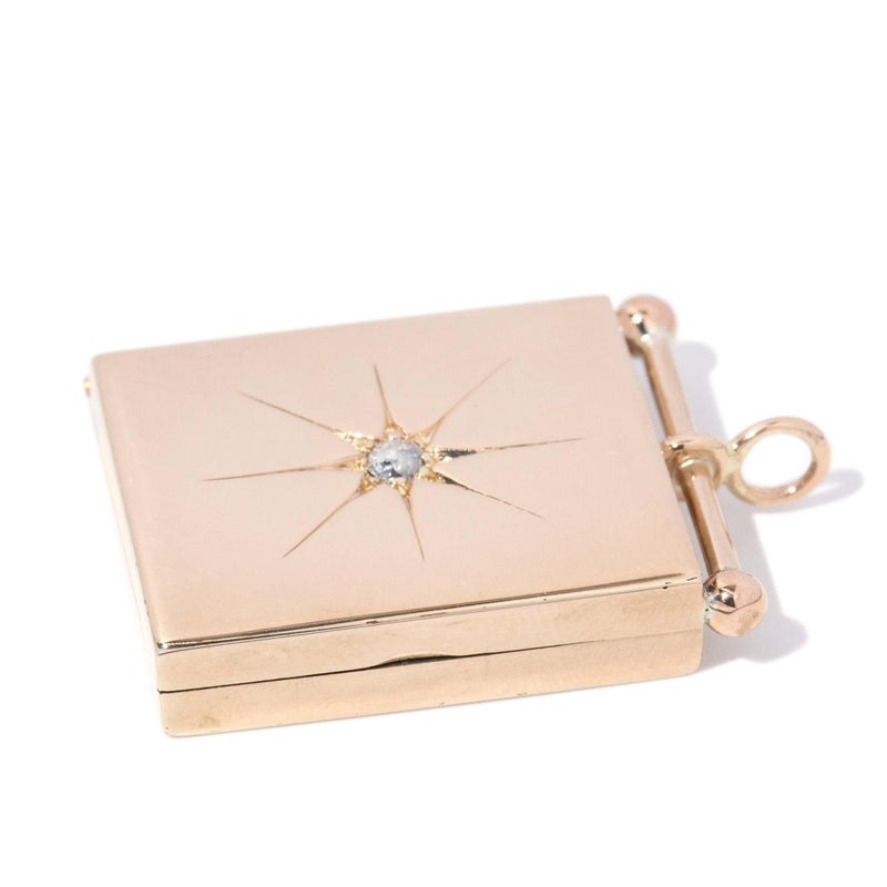 Vintage Circa 1930s Diamond Book Locket 15 & 9 Carat Rose Gold