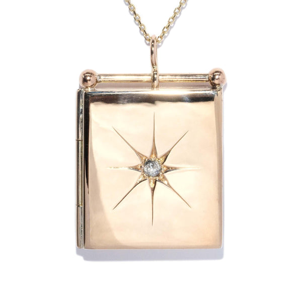 Vintage Circa 1930s Diamond Book Locket 15 & 9 Carat Rose Gold