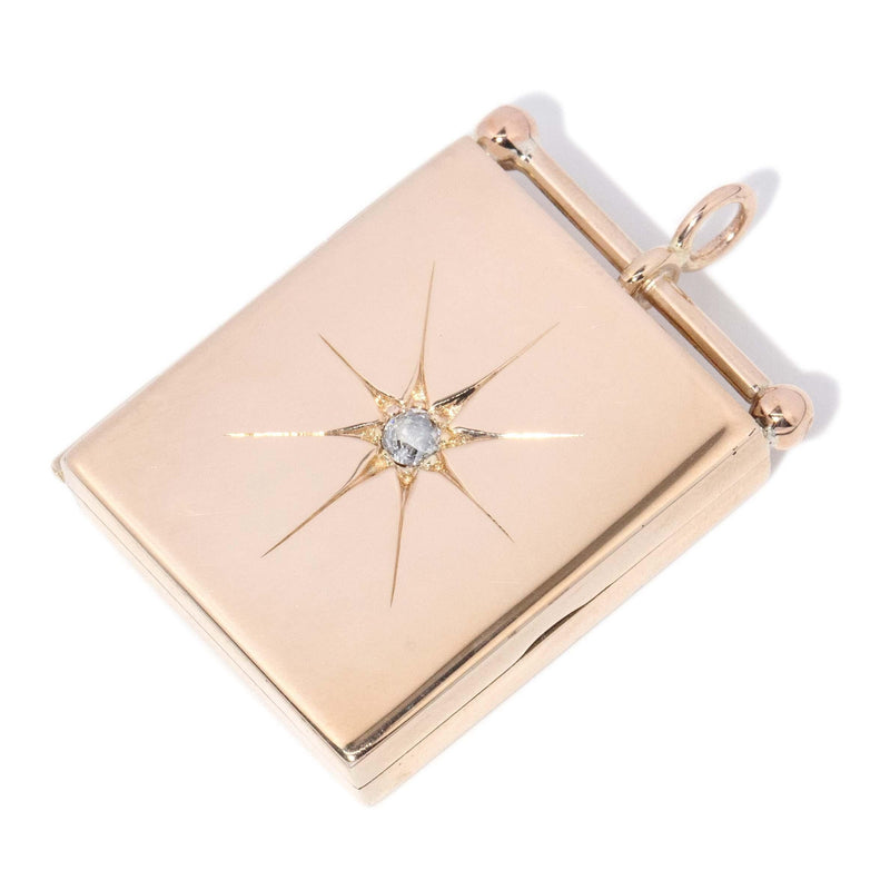 Vintage Circa 1930s Diamond Book Locket 15 & 9 Carat Rose Gold