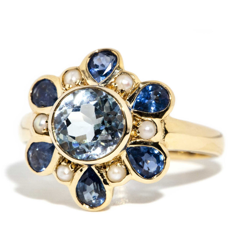 Mae Sapphire Topaz & Seed Pearl Ring 9ct Gold* DRAFT Rings Imperial Jewellery 