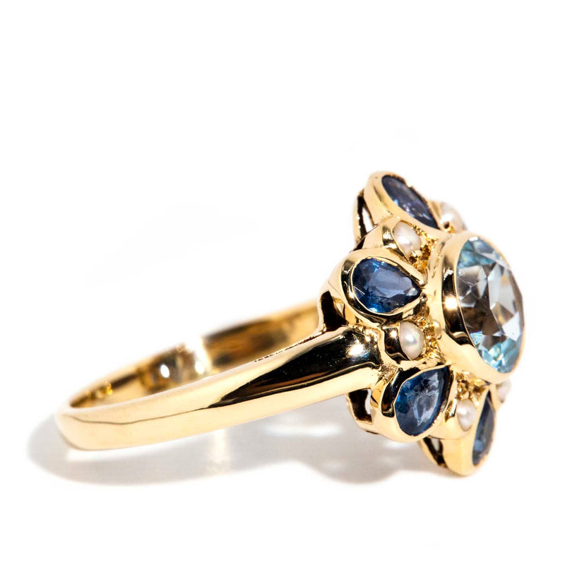 Mae Sapphire Topaz & Seed Pearl Ring 9ct Gold* DRAFT Rings Imperial Jewellery 