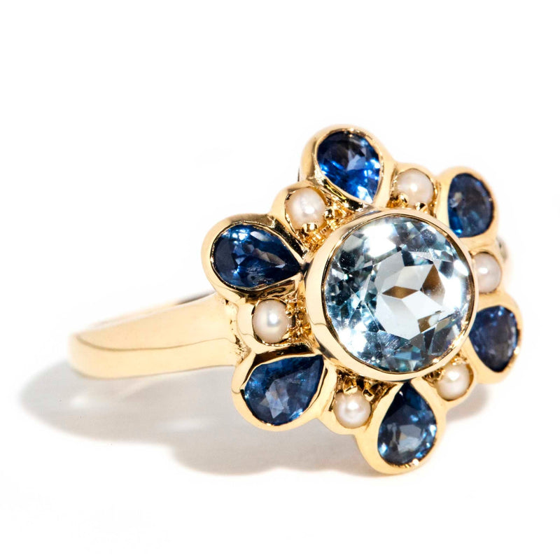 Mae Sapphire Topaz & Seed Pearl Ring 9ct Gold* DRAFT Rings Imperial Jewellery 