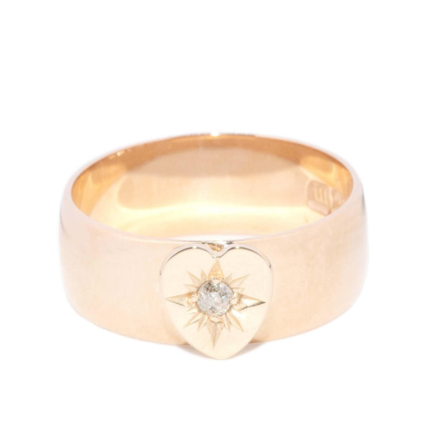 Antique Edwardian Hallmarked Diamond Heart Shaped Ring 9 Carat Rose Gold