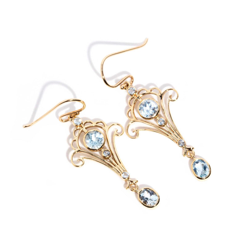 Maeve Blue Topaz Art Deco Style Drop Earrings 9ct Gold* DRAFT Earrings Imperial Jewellery 