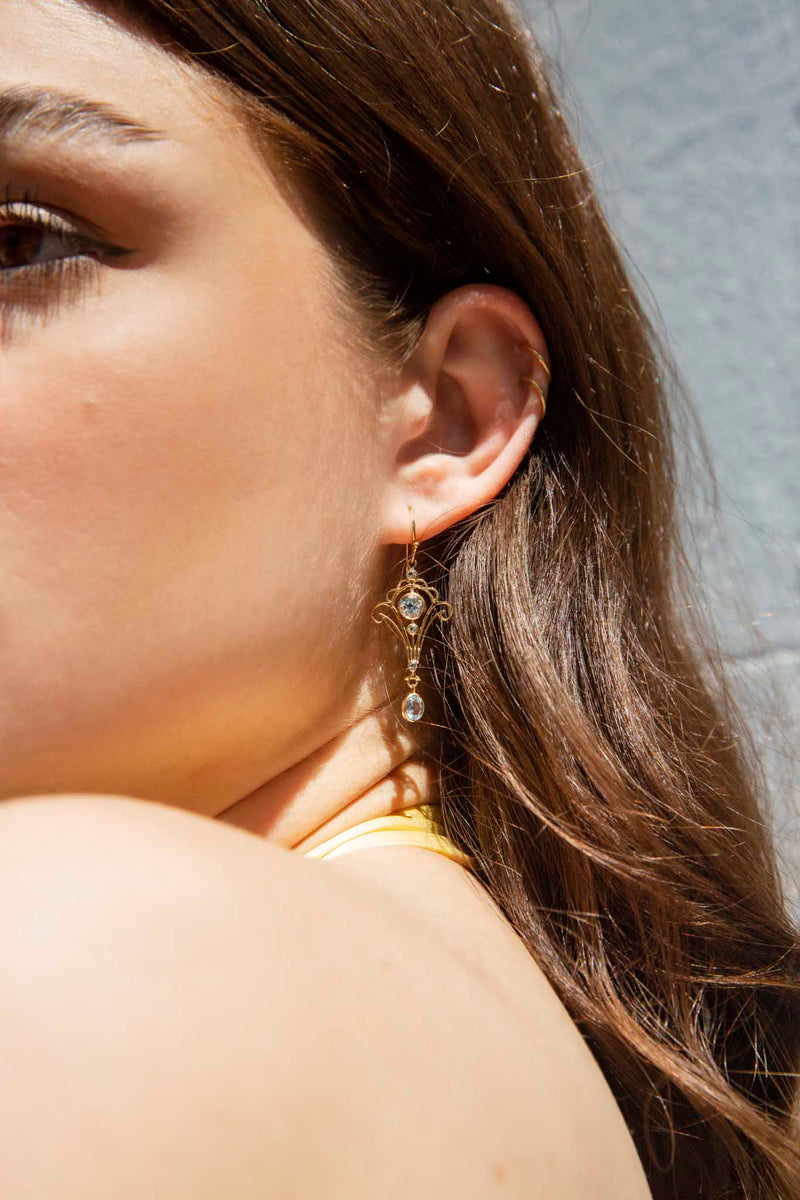 Maeve Blue Topaz Art Deco Style Drop Earrings 9ct Gold* DRAFT Earrings Imperial Jewellery 