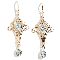 Contemporary Blue Topaz Art Deco Style Drop Earrings 9 Carat Gold