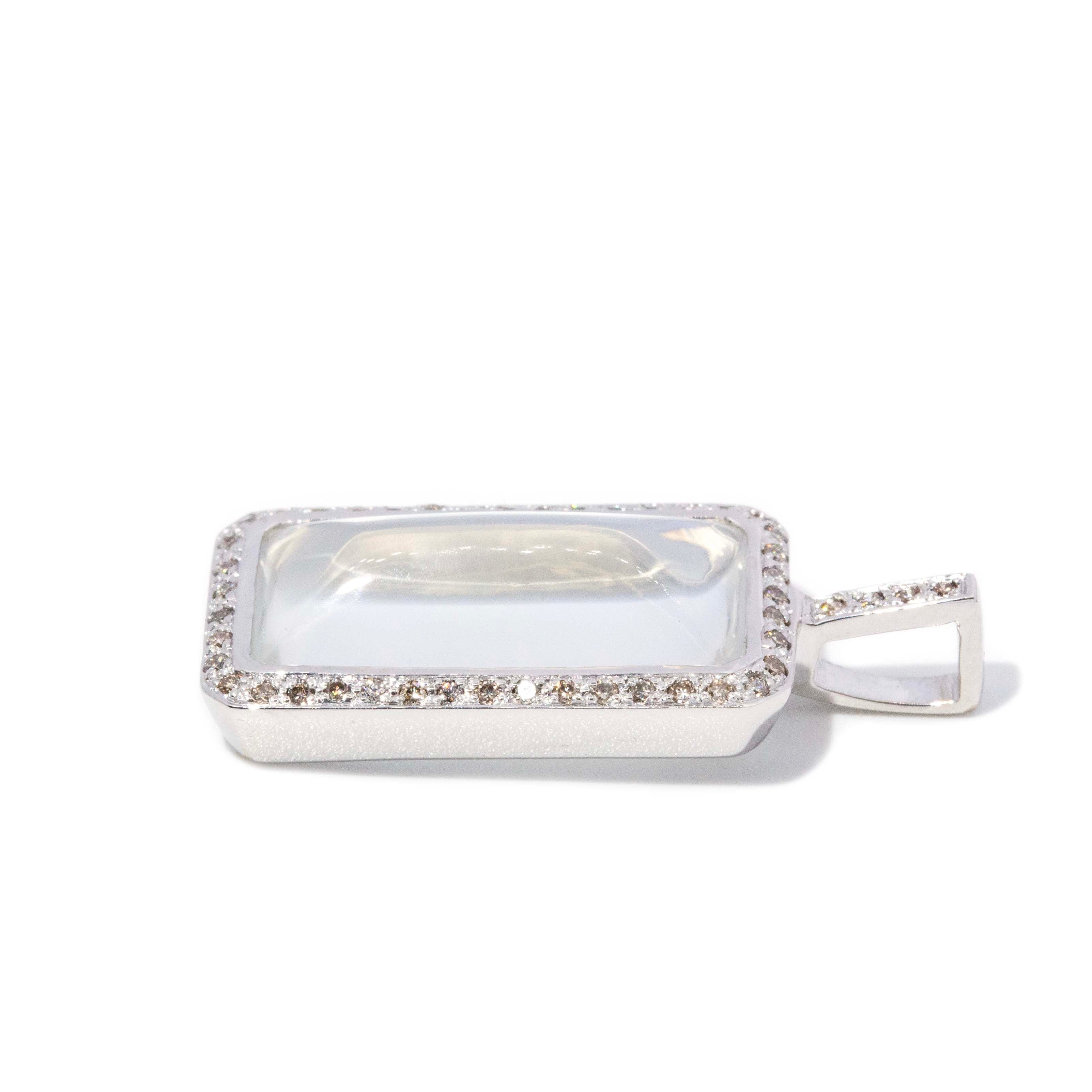 Mai 1960s Moonstone Diamond Pendant 18ct White Gold Pendants/Necklaces Imperial Jewellery 