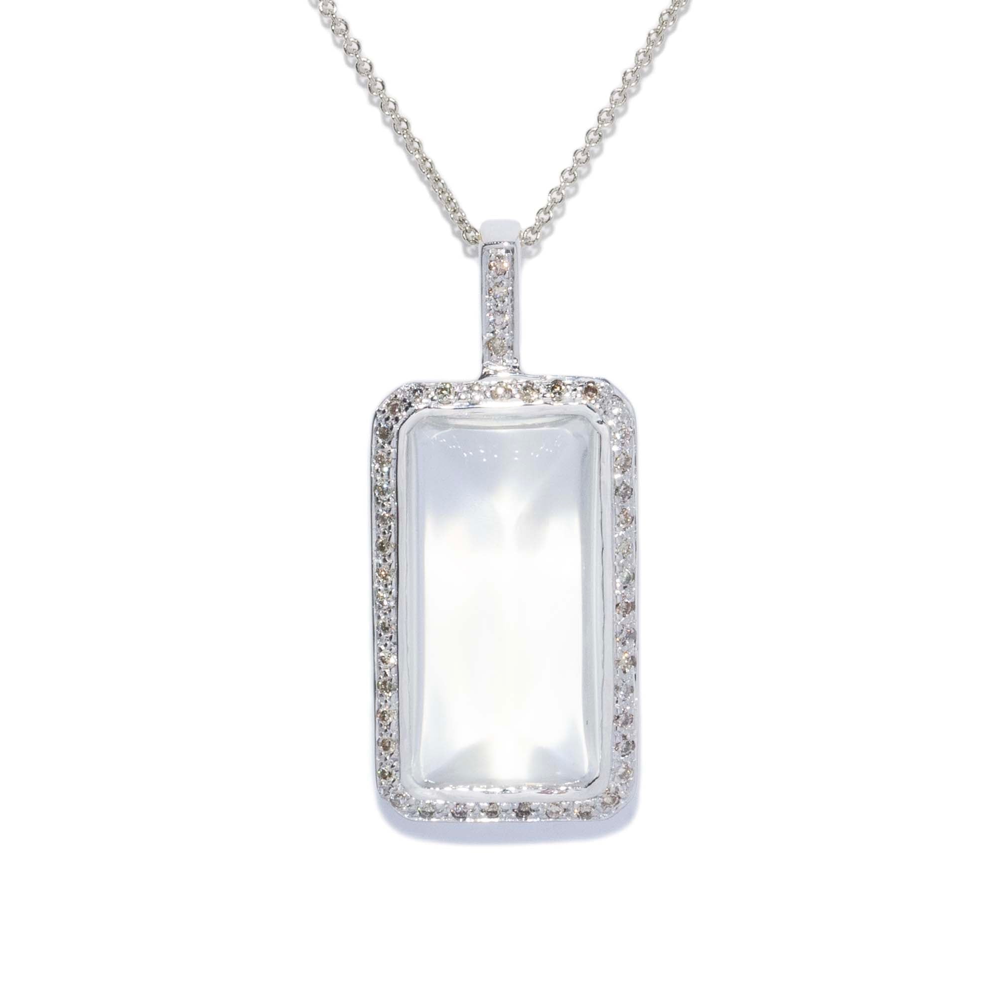 Mai 1960s Moonstone Diamond Pendant 18ct White Gold Pendants/Necklaces Imperial Jewellery 